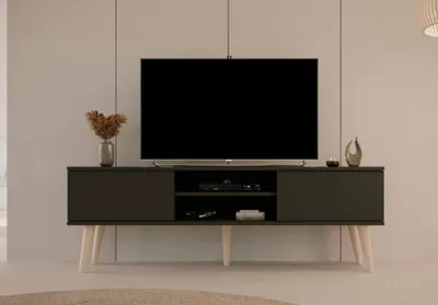 Zdjęcie produktu dla Nowoczesna Szafka Rtv Czarna 160 Cm, Skandynawski Styl - Elegancki Design
