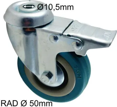 Produktbild von Lenkrollen 50 mm Apparaterolle Vollgummi m. Stopp und Rückenloch Fadenschutz