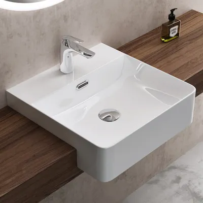 Produktbild von doporro Waschbecken in weiß glänzend Einbauwashbecken Keramik Handwaschbecken Eckig Waschtisch 42,5x42,5x12,5 cm Brüssel702