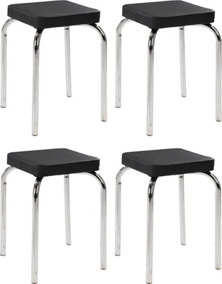 Produktbild von Hocker - 36 x 36 cm - Schwarz - Kunstleder - verchromtes Metallgestell - stapelbar - 4er Set