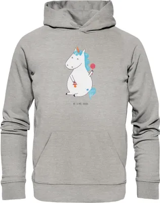 Produktbild von Mr. & Mrs. Panda Bio Hoodie Einhorn Baby Größe M - Heather Grey - Geschenk, Kapuzenpullover, Mutter, Kapuzenpulli, Sweatshirt, Pullover, Unicorn, Geburtstag, Pulli
