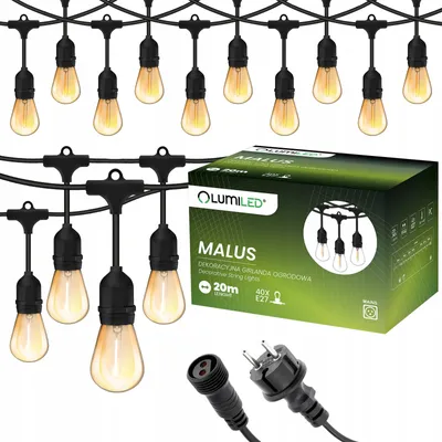 Produktbild von LUMILED rozprávkové svetlá vonkajšie 20 metrov so 40 E27 LED 1,3W žiarovkou ST45 teplá biela 2200K 230V pre vianočnú výzdobu terasy rozšíriteľné s napájaním