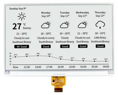 Productafbeelding van Waveshare 7,5-inch e-paper displaypaneel, versie 2, met een resolutie van 800x480, 3,3V e-ink elektronisch scherm zonder printplaat, met geïntegreerde controller en communicatie via een SPI-interface