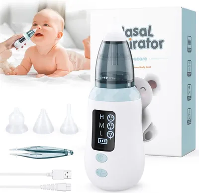 Produktbild von Nasensauger Baby, Tragbarer Elektrisch Nasensauger, Nasensekretsauger mit 3 Saugstufe Und 4 Wiederverwendbaren Düsenspitzen, Wasserdichte