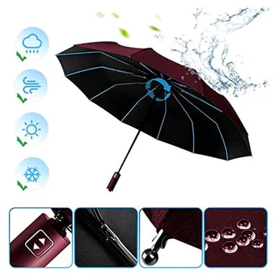 Produktbild von Sturmfester Regenschirm, Automatischer Taschenschirm für Herren und Damen, kompakt, 12-Knochen-Regenschirm, Durchmesser 105 cm