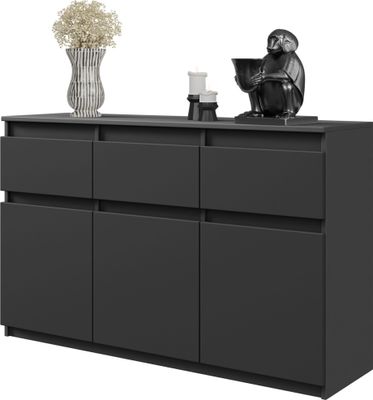 FURNICA - NOAH - Kommode / Sideboard mit 3 Schubladen und 3 Türen - Anthrazit Grau H75cm B120cm T35cm