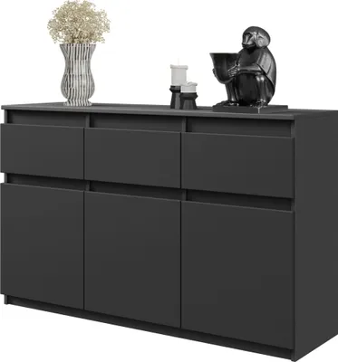 Obrázok produktu pre FURNICA - NOAH - Komoda s 3 zásuvkami a 3 dvierkami - antracitovo sivá V75cm Š120cm H35cm
