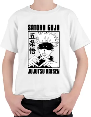 Obrázek produktu pro Dárkové tričko pro fanoušky anime Satoru Gojo Jujutsu Kaisen s motivem pásky přes oči a srdce, uniové dětské tričko, bílé, velikost 128
