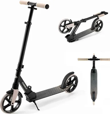 A product shot of a scooter, shown from multiple angles.