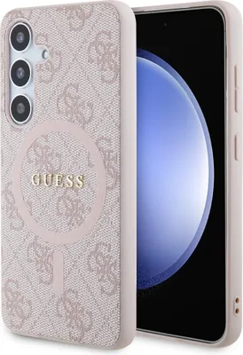 Zdjęcie produktu dla Guess 4G Collection Skórzane metalowe logo MagSafe Case do Samsung Galaxy S24, różowe