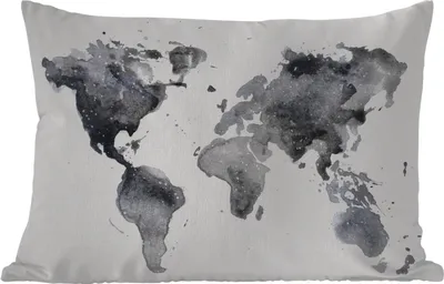 Produktbild von MuchoWow® Outdoor Kissen - Weltkarte - Abstrakt - Grau - Aquarell - 50x30 cm - Wetterfest - Lounge Kissen - Sofa kissen - Wohnzimmer Dekoration