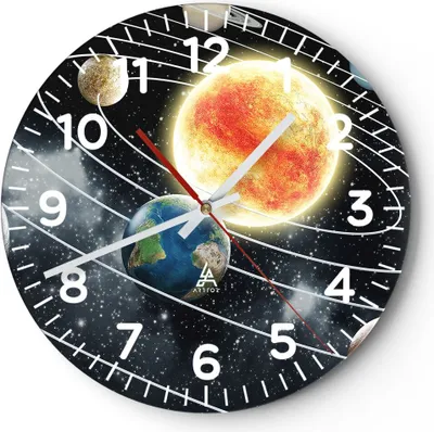 Produktbild von Wanduhr - Rund - Glasuhr - Kosmos Planet - 40x40cm - Schleichendes Uhrwerk - Lautlos - zum Aufhängen bereit - Dekoration Modern - Wanddekoration aus Glas - C4AR40x40-3646