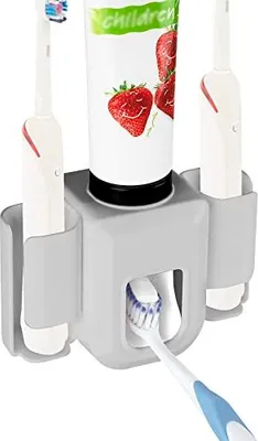 Produktbild von Zahnbürstenhalter, Wandmontage, automatischer Zahnpastaspender, ausgestattet mit 1 Zahnpasta-Extruder, 2 elektrische Organizer für Dusche Badezimmer