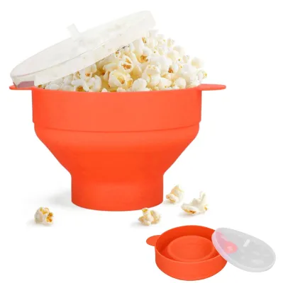 Mikrowellen-Popcornmaker, Silikon, klappbar, mit Deckel, Orange