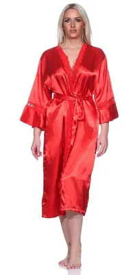 Obrázek produktu pro Dámský župan Kimono Noční saténový župan s krajkou; Red/S/36