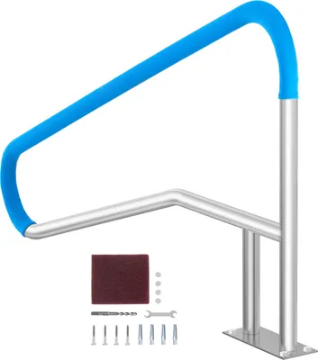 Immagine prodotto di SucceBuy corrimano per piscina, parapetto in acciaio inox 137,2 x 91,4 cm con piastra di base per piscine interne/esterne, maniglione in acciaio inox con maniglia antiscivolo e accessori per terrazze e spa