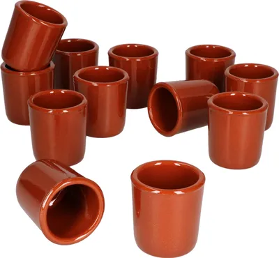 Produktbild von MamboCat 12er Ton Schnapsbecher 50 ml Vollglasiert Shot-Glas Mediterran Unikat Handarbeit Tonbecher