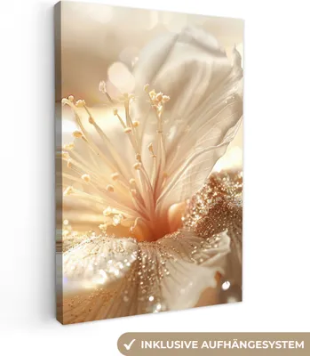Produktbild von MuchoWow® - Leinwandbilder - Blume - Weiß - Glitter - Gold - Modern, Wandbild, Wanddeko Bilder Wohnzimmer, 20x30 cm