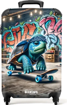 Obrázek produktu pro NoBoringSuitcases.com Dětský příruční kufr 55x35x20 cm, 36L, cool potisky pro kluky: Barevný - želva na skateboardu, kufr se 4 kolečky