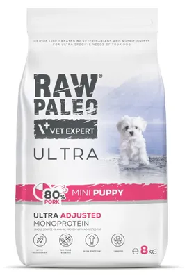 Produktbild von Rohes Paleo Ultra Pork Mini Puppy 8kg Trockenfutter mit Schweinefleisch für Welpen kleiner Rassen