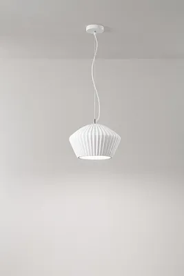 Immagine prodotto di Sospensione in Gesso Plissettato e Metallo Bianco, Lampadario Moderno Design Regolabile, 1x E27 40W, Diametro 34,5 cm, Bianco Opaco - Perenz