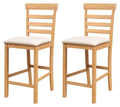 Produktbild von Barhocker mit Kissen 2 Stück aus Naturmassivholz Gummibaum, Stuhl für Küche, Kneipe, Bistro, Restaurant und Tresen