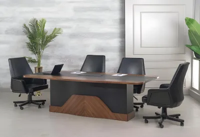 Produktbild von Schwarzer Konferenztisch Besprechungstisch mit Stühlen 250x120x75 cm