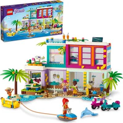 Produktbild von LEGO 41709 Friends Ferienhaus am Strand, Puppenhaus mit Mini-Puppe Mia, Zubehör und einem Schwimmbad, Sommer 2022 Set