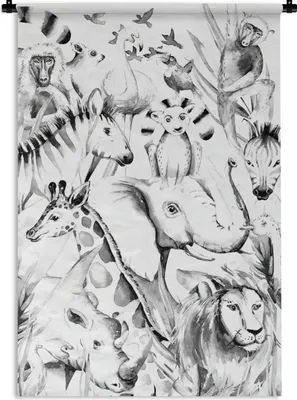 Produktbild von MuchoWow® Wandteppich Wandbehang Aquarelle - Tiere - Dschungel - Pastell - Jungen - Mädchen - Kinder 90x135 cm Tapisserie Dekoration Wandtuch - Baumwolle - Wandskulptur