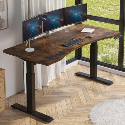 Produktbild von Hilodesk 140 x 76cm, Kancelársky stôl, výškovo nastaviteľný, ergonomický, s otvorom na kábel, nosnosť do 80 kg, hnedá