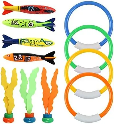 Produktbild von Unterwasser Tauchspielzeug Set 11 Stück, Tauchringe für Kinder ab 4-12, Tauchring Algenspielzeug Torpedo Wasserspielzeug Set, Sommer Poolparty Geschenk für Jungen und Mädchen