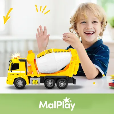 Produktbild von Malplay Betonmischer Lkw Bauwagen Spielzeug Tankwagen Modell 1:16 Spielfahrzeug ab 3 Jahren Geschenk Gelb