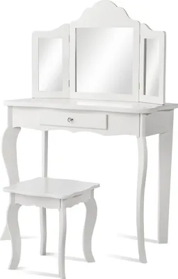 Immagine prodotto di Set toletta e sgabello per bambini, toletta con cassetto, specchio, 70 x 34 x 103 cm, bianco