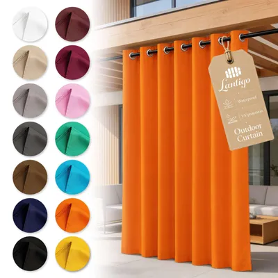 Image de Lantigo Rideau extérieur Orange 155x200 cm anti-UV | Rideau extérieur pergola pavillon jardin balcon œillets embrasse