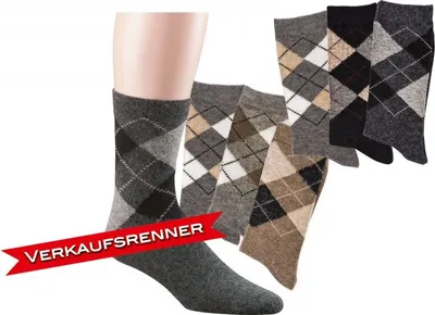 Produktbild von 3 Paar Karo Socken mit Alpaka Wolle für Damen und Herren Gr. 43/46