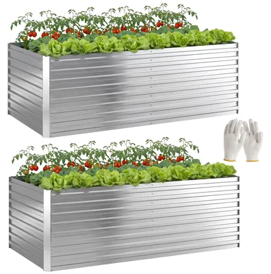 Produktbild von Set aus 2 verzinkten Hochbeeten, 180 x 90 x 60 cm Metall-Hochbeete mit sicherer Kante, Silber