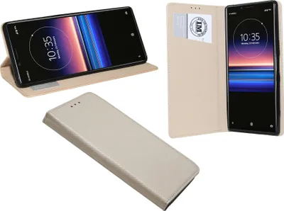 Produktbild von cofi1453® Buch Tasche "Smart" kompatibel mit SONY XPERIA 1 Handy Hülle Etui Brieftasche Schutzhülle mit Standfunktion, Kartenfach Gold