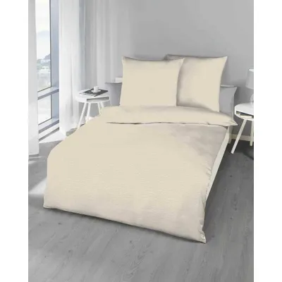 Produktbild von Kaeppel Seersucker Bettwäsche Uni Natur 100% Baumwolle Reißverschluss Bettbezug Kissenbezug Bettgarnitur Bettwäsche-Set Bettzeug 135x200 cm
