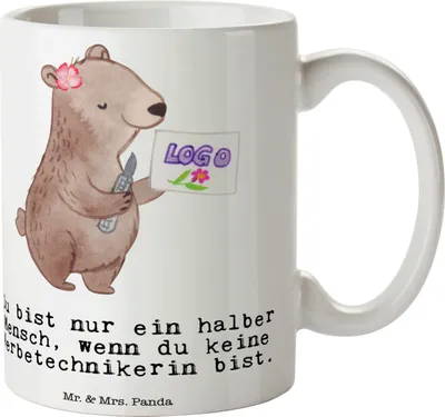 Produktbild von Mr. & Mrs. Panda Tasse Werbetechnikerin Herz - Weiß - Geschenk, Kaffeebecher, Trinkbecher, Kaffeetasse, Becher, keramik
