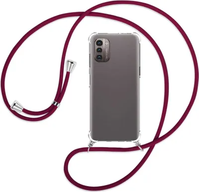 Produktbild von Handykette Backcover-Schutzhülle mit Band (Metall silberfarben) für Nokia G11 / G21 - dunkelrot