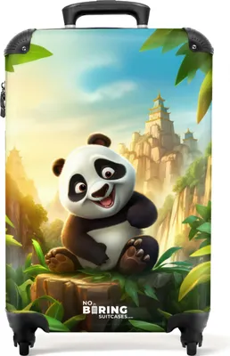 Obrázek produktu pro NoBoringSuitcases.com - Dětský kufr Panda - Vhodný pro rozměry 55x40x20 cm a 55x35x22 cm - Příruční zavazadlo na kolečkách - Malý kufr - Cestovní kufr na kolečkách - Dětský kufr na kolečkách - Dětský vozík vhodný pro chlapce i dívky - Dětský kufr Příruční zavazadlo na kolečkách 55x35x20 cm, 36L,