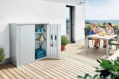 Obrázek produktu pro Terasová skříňka biohort Romeo L High 132 x 87 x 181 cm stříbrná metalíza
