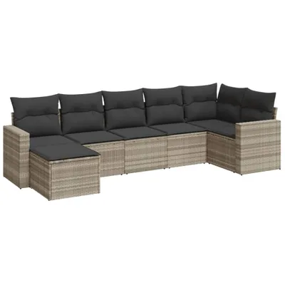 Produktbild von vidaXL 7-tlg. Garten-Sofagarnitur mit Kissen Hellgrau Poly Rattan