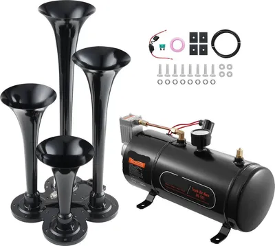 Immagine prodotto di Clacson per tromba - 4 pezzi - Clacson ad aria - 12 Volt - Con compressore - 150 dB - Nero