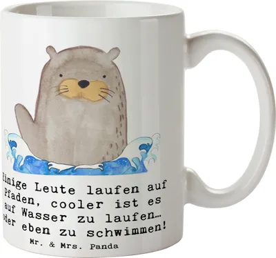 Produktbild von Mr. & Mrs. Panda Trinkbecher Schwimmen Pfade - Weiß - Geschenk, Teetasse, Schwimmer, Sportler, Wasser, Geschenke, Freistilschwimmen, kaffeebecher bedruckt, Becher, Sport