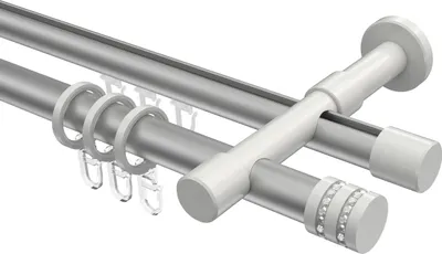 Produktbild von Interdeco Rundrohr-Innenlaufstange / Gardinenstange (Kombination) Silbergrau / Weiß, Typ Prestige Estana (Glitzerkappe), 20 mm Ø 2-läufig, 280 cm