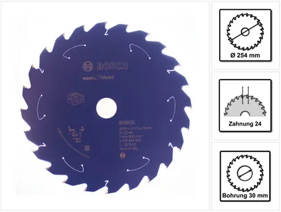 Obrázek produktu pro Bosch 2 608 644 524, Dřevo, 25,4 cm, 3 cm, 6000 ot/min, 2,1 mm, ATB
