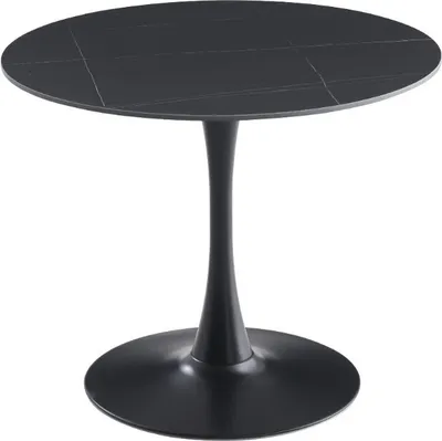 Zdjęcie produktu dla Stół do jadalni CasaDolce INTERLA 2, czarny, 90x75 cm, marmurowy wzór, spiekany kamień, metalowa podstawa kolumny