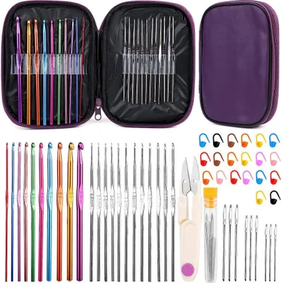 Immagine prodotto di INF Set di uncinetti colorati in ABS e acciaio inox con accessori per maglia e uncinetto, 54 pezzi Modello 2
