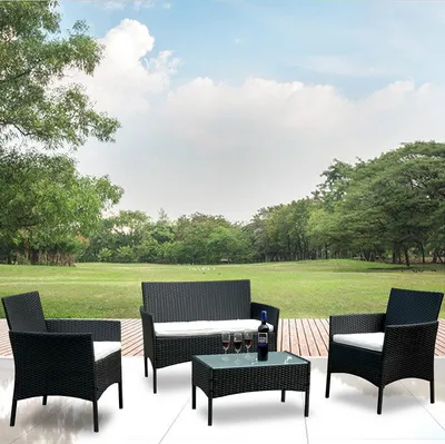 Produktbild von EINFEBEN Gartenmöbel Lounge erweiterbares Sitzgruppe Garnitur Lounge Sessel Schwarz Sofa schwarz